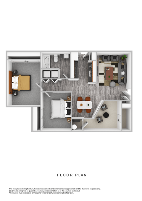 Floor plan for 2 beds, 1 bath, 789 sqft